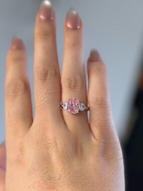 Pink Oval Engagement Ring with Sparkling Accents - Women's Jewelry